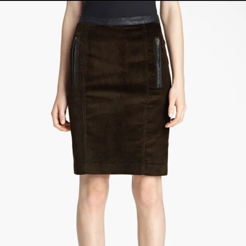 Burberry Brit Corduroy Leather Trim Pencil Skirt